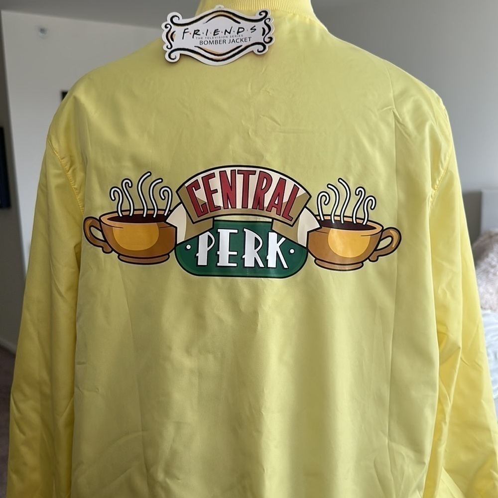 FRIENDS yellow Central Perk Bomber Jacket Size Medium - Picture 6 of 7